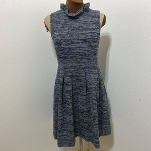 Ganni Anthropologie Pinnacle Black Tweed Ruffle Fit and Flare Sleeveless Dress M